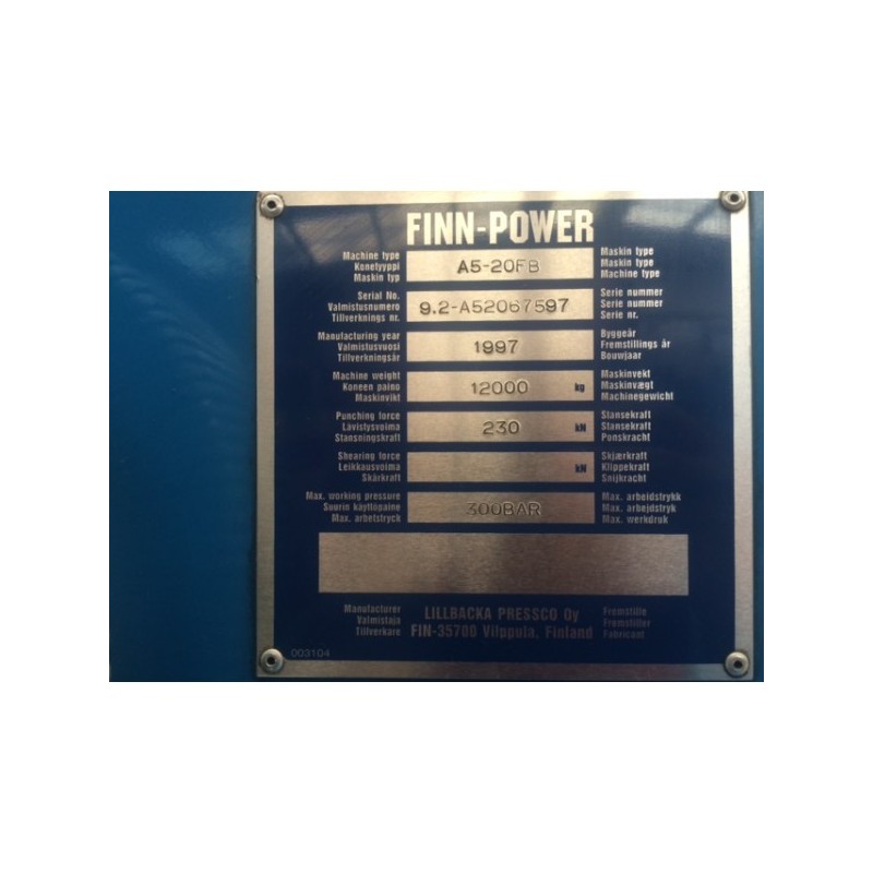 FinnPower A5 20 FB Año de Manufactura 1997 