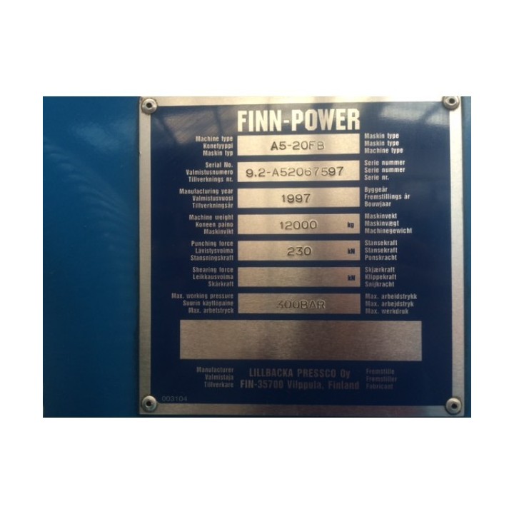 FinnPower A5 20 FB Año de Manufactura 1997 