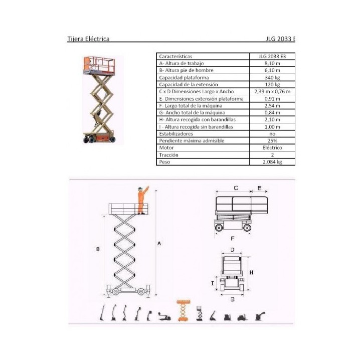 TIJERA ELÉCTRICA, 2033 E, 8 M. JLG