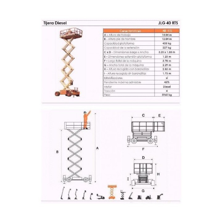 TIJERA DIESEL 40 RTS, 14 M. JLG