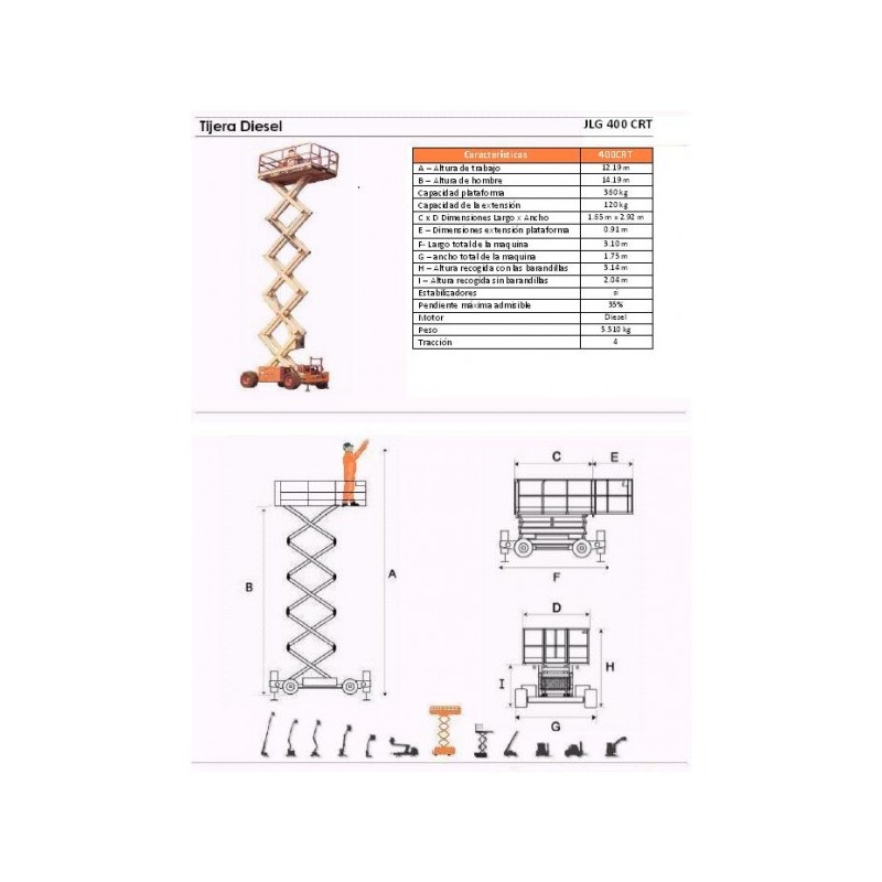 TIJERA DIESEL 400 CRT, 14 M. JLG