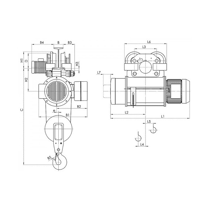 Electro cabrestante monorriel, con un carro