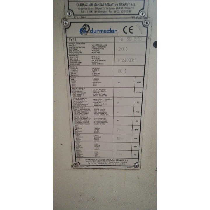 PUNZONADORA  MARCA DURMA MODELO IW 80BTD